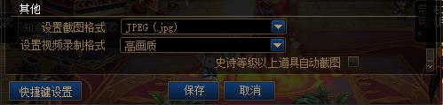 截图格式、视频录制,史诗等级以上道具自动截图等设置