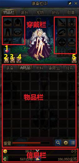 装备栏、穿戴栏、物品栏